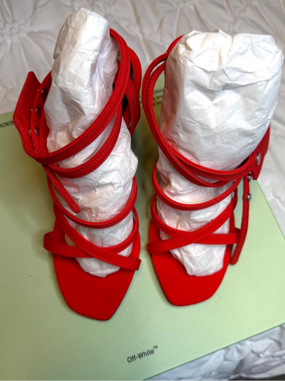 Off-White Red Strappy Square-Toe Stiletto Sandals